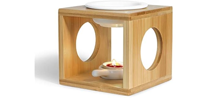 ComSaf Wooden Essential Oil Burner, Scented Wax Melt Burner with Tealight Candle Holder, Aromatherapy Aroma Burner Oil Diffuser Candle Tealight Oil Warmer, Yoga Spa Home Bedroom Decor Gift, Bamboo
