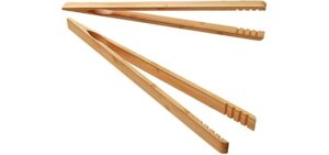 DUJEN 2 Pieces Bamboo Toast Tongs, 10.2 Inches Long Wood Toaster Tongs with Anti-slip Design, Tongs for Cooking with Cooking Oil Coating