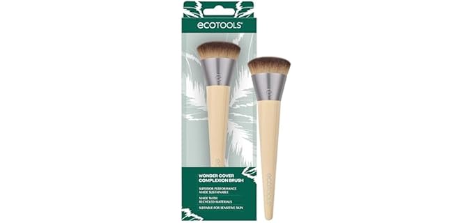 EcoTools Wonder Cover Complexion Brush, Makeup Brush For Flawless Foundation Application & Blending, Full Coverage Base Brush, Eco-Friendly, Synthetic Bristles, Cruelty-Free, 1 Count