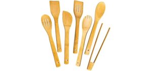 Eisinly Wooden Spoons for Cooking 7-Piece, Kitchen Nonstick Bamboo Cooking Utensils Set, Healthy Bamboo Wooden Spatula Spoon for Cooking