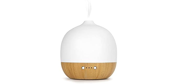Essential Oil Diffusers, Aromatherapy Ceramic Essential Oil Diffuser for Home, 180ml Diffusers for Essential Oils Large Room, Bamboo Base, Ambient Night Lights, Auto Shut-Off, M3 (White)