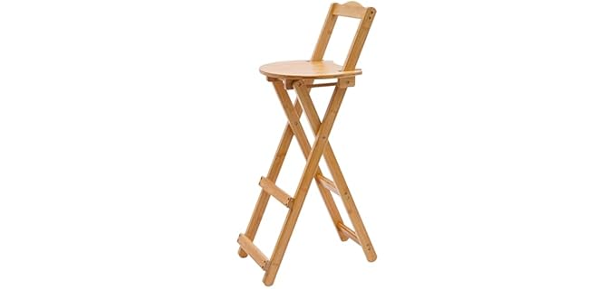 FFanhia Folding Bamboo Bar Stool Kitchen Counter Height Stool Portable Bar Chairs with Backrest and Footrest for Home, Kitchen Island, Breakfast, No Assembly