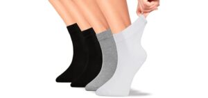 FOURSOLOS Women’s Bamboo Viscose Diabetic Ankle Socks, 4-Pack, Non-Binding, Breathable, Soft, Durable, Elderly, Diabetes, Edema, Circulation Issues (2 BLACK 1 WHITE 1 MELANGE GRAY)