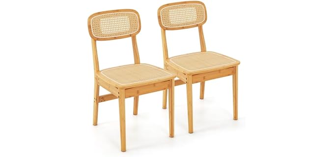Giantex Rattan Dining Chairs Set of 2, Boho Cane Kitchen Chairs, Max Load 300 Lbs, Bamboo Armless Dining Room Chairs