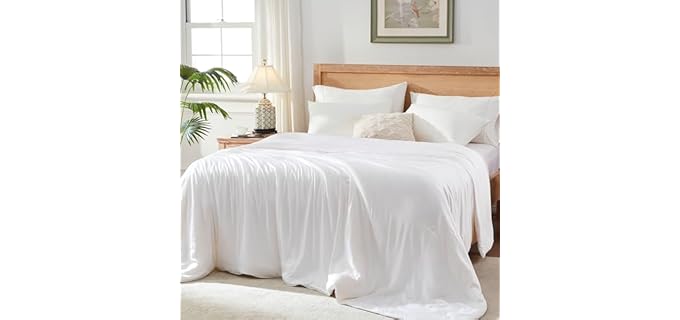 Globon Lightweight Comforter California King Size,Luxurious Summer Blanket Keep Cool for Hot Sleepers,Natural Bamboo Viscose Shell,Organic Breathable Fill,Double Stitch,White