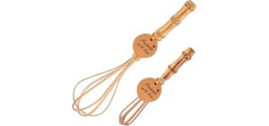 Handmade Wood Whisks for Cooking - 5.7In Natural Bamboo Whisk, Mini Wooden Whisks for Whisking, Beating, Blending, Frothing & Stirring (5.7Inches + 10Inches)