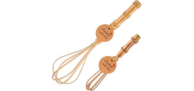 Handmade Wood Whisks for Cooking - 5.7In Natural Bamboo Whisk, Mini Wooden Whisks for Whisking, Beating, Blending, Frothing & Stirring (5.7Inches + 10Inches)