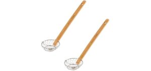 Helen’s Asian Kitchen Spider Strainer | 3-Inch Stainless Steel Basket with Sustainable Bamboo Handle for Cooking and Straining, Set of 2