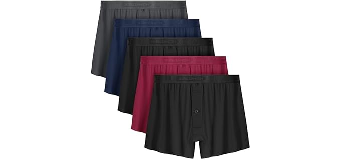 IGOLUMON Mens Underwear Boxer Shorts 5 Pack Comfortable Bamboo Rayon Boxers for Men Classic Relaxed Fit Stretch Shorts Moisture Wicking Breathable Men's Boxer Shorts with Button Fly