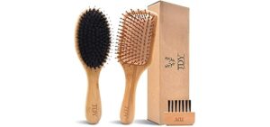 JDY Brush Boar Bristle Bamboo Hair Brush Set for Women Men and Kids With Short Long Curly Wavy Thick Hair Smoothing Frizzy Restore Shine