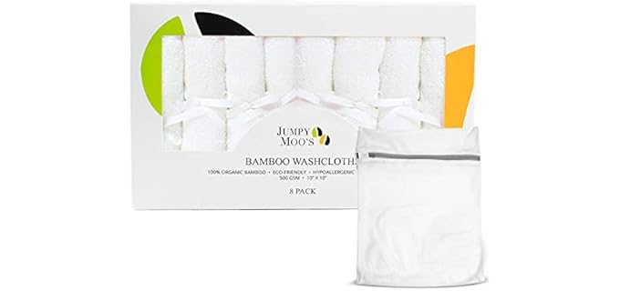 Jumpy Moo's Baby Washcloths - 100% Rayon from Bamboo, Ultra Thick 10x10 inches, Gentle on Delicate Skin, Perfect for Girls and Boys, Includes Giftbox & Laundry Bag