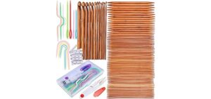 Knitting Needles Set, Exquiss 75PCS Bamboo Double Pointed Knitting Needles (7.9'' Length), 12pcs Crochet Hooks Set (6.1'' Length), Crochet Kits are Included, 12 Sizes: 2mm-10mm, 15 Sizes: 3mm-10mm