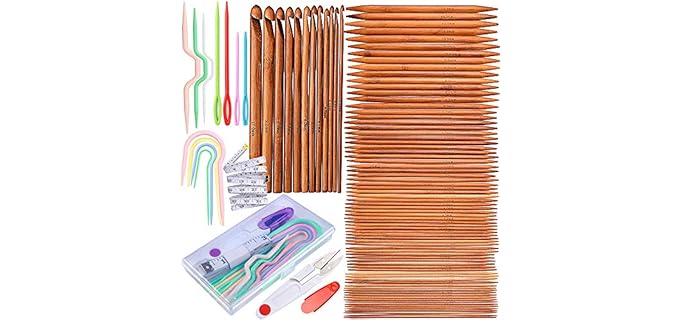 Knitting Needles Set, Exquiss 75PCS Bamboo Double Pointed Knitting Needles (7.9'' Length), 12pcs Crochet Hooks Set (6.1'' Length), Crochet Kits are Included, 12 Sizes: 2mm-10mm, 15 Sizes: 3mm-10mm