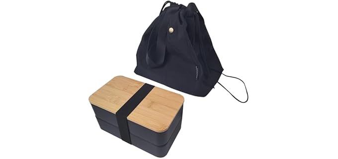 L-WASH Bento Box Adult Lunch Box Set with Bamboo Lid, Compartments, Divider, Insulated Bag, Utensils, Bento Lunch Box, Microwavable - Japanese Style Lunchbox
