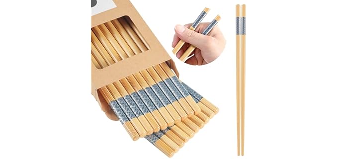 LOROTOCO 10Pairs Bamboo Chopsticks Reusable | Dishwasher Safe | Non slip | Chinese -（9.45in）