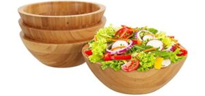 Lawei Set of 4 Bamboo Salad Bowls - 7 x 2.25 Inch Wood Serving Bowls Individual Meal Bowls Fruits, Salad, Pasta, Cereal, Rice and Snacks