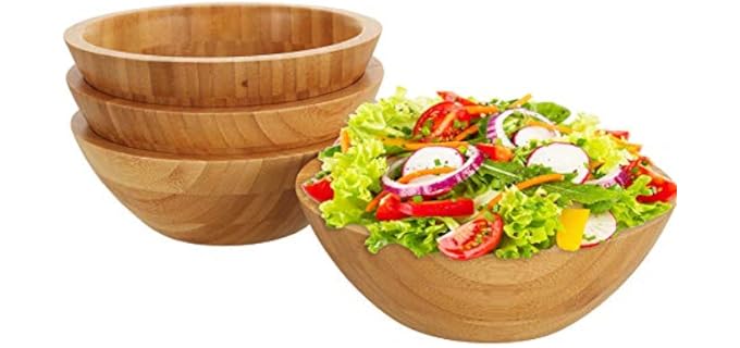 Lawei Set of 4 Bamboo Salad Bowls - 7 x 2.25 Inch Wood Serving Bowls Individual Meal Bowls Fruits, Salad, Pasta, Cereal, Rice and Snacks