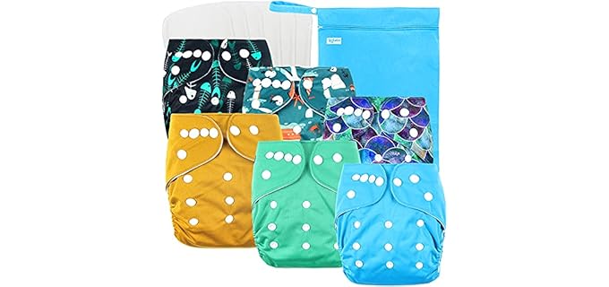 Leekalos Cloth Diapers Reusable for Boys and Girls, Baby Diaper Cloth with Inserts & Wet Bag One Size
