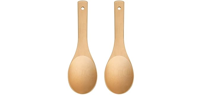 LorisArm Bamboo Rice paddle 2pcs Wooden Spoons for Serving Utensil, Wood rice scooper spoon Kitchen Utensil Set.