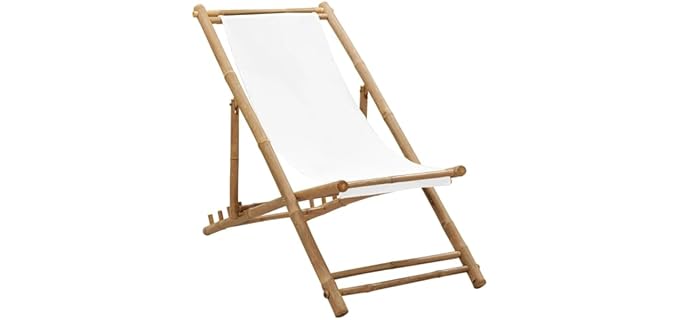 MOBCANT Patio Deck Chair, Porch Furniture Lounge Chair Bistro Chairs Outdoor Chairs Suitable for Picnics Courtyard Backyard Camping Bamboo and Canvas