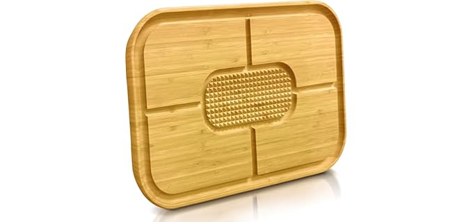 Meat Cutting Board - Heavy Duty Bamboo Carving Board with Spikes & Juice Groove - Reversible Steak Tray for Grilling Accessories, BBQ Gifts & Grill Stuff