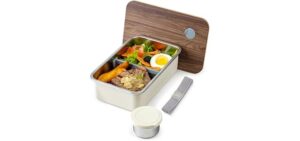 Modaniam Leak Resistant Stainless Steel Bento Box For Adults|Stainless Steel Lunch Box for Adults |44Oz| BentoBox/Lunchbox| Lunch Container | Microwave Safe (Bottom container) |Bamboo Lid- Vanilla