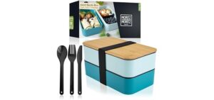 Moritz & Moritz Bento Box Adult Lunch Box with Compartments – Stackable, Leakproof, BPA-Free, Includes Cutlery & Bamboo Lid – Microwave & Dishwasher Safe – Blue – German Designed