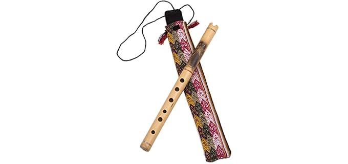 NOVICA Bamboo Andean Quena Flute with Owl and Textile Carrying Case, Night Owl'