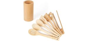 Naturoom Kitchen Utensils Set of 8 PCS, 12Inches Bamboo Wooden Cooking Spoon & Spatula Tools Perfect for Non-Stick Cookware (Bamboo 12inches)