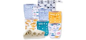Nora's Nursery Cloth Diapers 7 Pack with 7 Inserts & 1 Wet Bag - Waterproof Cover, Washable, Reusable & One Size Adjustable Pocket Diapers for Newborns and Toddlers - Reel Me in