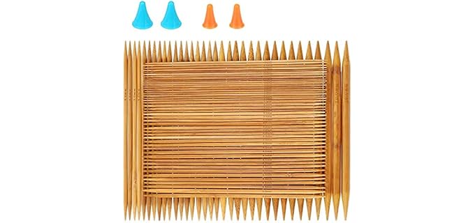 RELIAN Double Pointed , 75 Pcs Bamboo Knitting Needles Set, 15 Sizes from 2.0mm-10.0mm(8 Inches Length)+ 4Pcs Knitting Needles Point Protectors