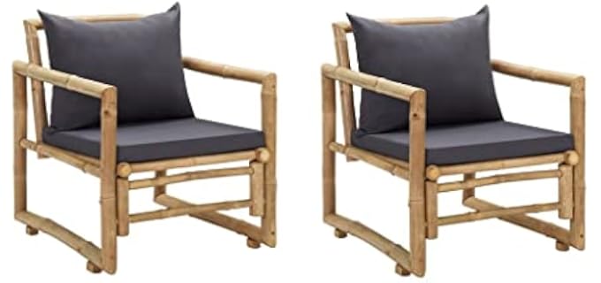 RJPLMFV Patio Chairs with Cushions 2 pcs Bamboo Outdoor Chairs Balcony Chair Deck Chairs for Gardens, courtyards