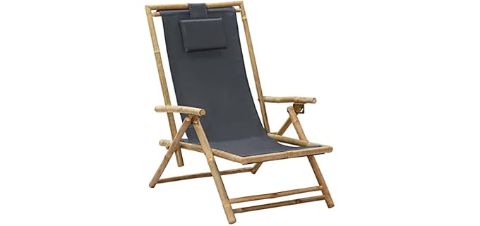 RJPLMFV Reclining Relaxing Chair Dark Gray Bamboo and Fabric Outdoor Chairs Balcony Chair Deck Chairs for Gardens, courtyards