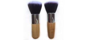 RN BEAUTY 2 Pieces Makeup Brushes Blush Brush Foundation Brush With Bamboo Handle Contour Bronzer Face Blender Brush for Liquid Cream Powder Mineral Buffing Blending Kabuki Brush Soft Synthetic Fibers Bristles (Flat & Round Top)