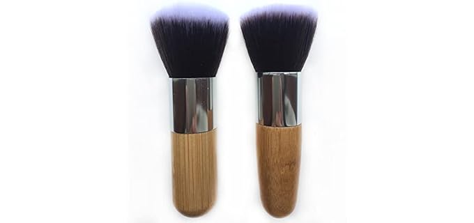 RN BEAUTY 2 Pieces Makeup Brushes Blush Brush Foundation Brush With Bamboo Handle Contour Bronzer Face Blender Brush for Liquid Cream Powder Mineral Buffing Blending Kabuki Brush Soft Synthetic Fibers Bristles (Flat & Round Top)