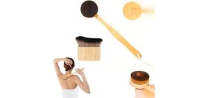 Self Tanner Brush Set Extra Long Bamboo Handle – Back Applicator & Face Kabuki Brush for Self Tanning Mousse, Lotion & Spray | Ultra Soft Vegan Bristles, Streak-Free, Reusable & Hypoallergenic (2pcs)