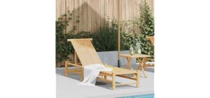 Sun Lounger Natural Bamboo Outdoor Furniture, Adjustable Lounger Chair for Patio, Poolside, Beach, Sunbathing Leisure - Adult-Size