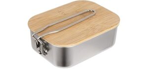 VALINK Lunch Box, Stainless Steel Camping Bento Box W/a Folding Handle Food Containers W/bamboo Lid for Outdoor Camping Backpacking Cooking Metal Lunch Box