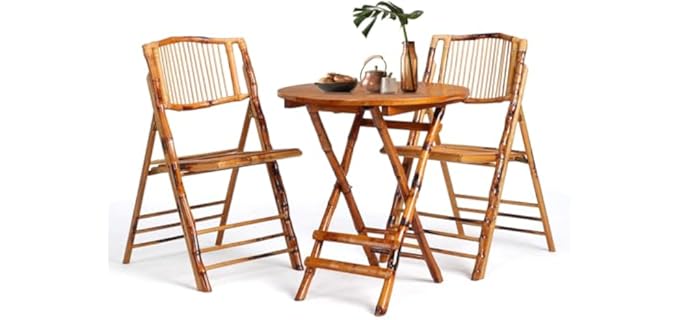 VINGLI Bamboo Folding Chair Table 3 Piece Bistro Set, Foldable Dining Wood Chairs Comfortable Seat for Outdoor & Indoor, Patio, Porch, Wedding, Party, Event, 3 Pack