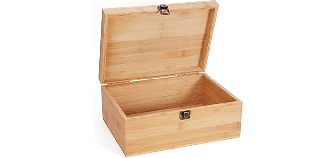 Woiworco Large Bamboo Wooden Storage Box with Hinged Lid, 11 x 7.9 x 4.5 inch Natural Wooden Box for Crafts, Art, DIY, Stash, Keepsake, Gifts