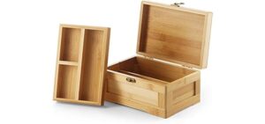 Wooden Stash Box with Rolling Tray Stash Box Combo to Organise your Herbs and Accessories - Rolling Kit with Removable divider - Large stash box and Jewelry box (Bamboo)