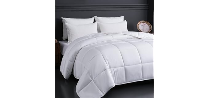 YOUR MOON Luxurious All Season Wool Comforter Queen Size 100% Natural Australian Wool Duvet, Hypoallergenic Premium Filled Comforter, Noiseless Jacquard Rayon Derived from Bamboo Shell(White)