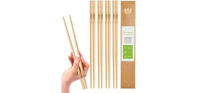 YUNDUOJIA 5 pairs of bamboo chopsticks can be reused, classic healthy high-quality natural bamboo chopsticks, can be washed in the dishwasher, 9.8 inches / 25 cm, (pattern: more than every year)