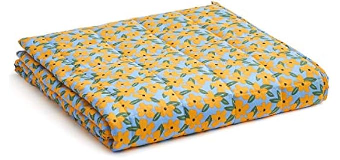 YnM Weighted Blanke, Heavy 100% Oeko-Tex Certified Cotton Material with Premium Glass Beads (Yellow Flower,60''x80'' 20lbs), Suit for One Person(~140lb) Use on Queen/King Bed