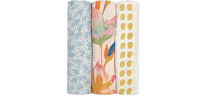 aden + anais Silky Soft Swaddle Blanket | 100% Bamboo Viscose Muslin Blankets for Girls & Boys | Baby Receiving Swaddles | Ideal Newborn & Infant Swaddling Set | 3 Pack, Marine Gardens