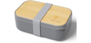 invvni Bento Box Lunch Box Containers for Adults Grey- Natural Bamboo Lid, Cutlery & Chopsticks, Lunch Box for Women, Microwave Safe, Dishwasher Safe, Bpa Free, Leakproof, Men