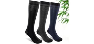 SONORAN Bamboo Viscose Compression Socks for Women & Men (3 Pairs) 15-20 mmHg Knee High Support for Nurses, Travel, Pregnant L/XL（Black&Gray&Dark Blue）