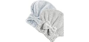 Jseng 2PC Bamboo Fiber Hair Drying Caps, Large Hair Wrap Towels, Extrame Soft & Ultra Absorbent, Thick Fluffy Fast Drying for Women