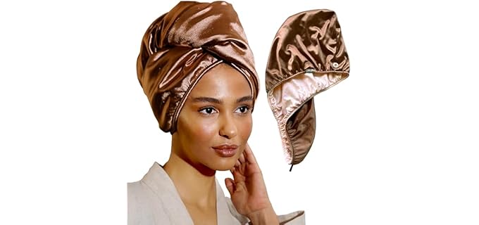 SMPL objects Satin Hair Wrap Towel, Double Layer Curly Hair Turban Towel for Women - Satin Hair Drying Towel for Curly Hair (Pink - Bronze)…