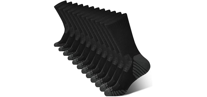 BAMBOO COOL Men's Crew Socks Athletic Running Sports Socks, Cushioned Moisture Wicking, Breathable Arch Support 6 Pack Black